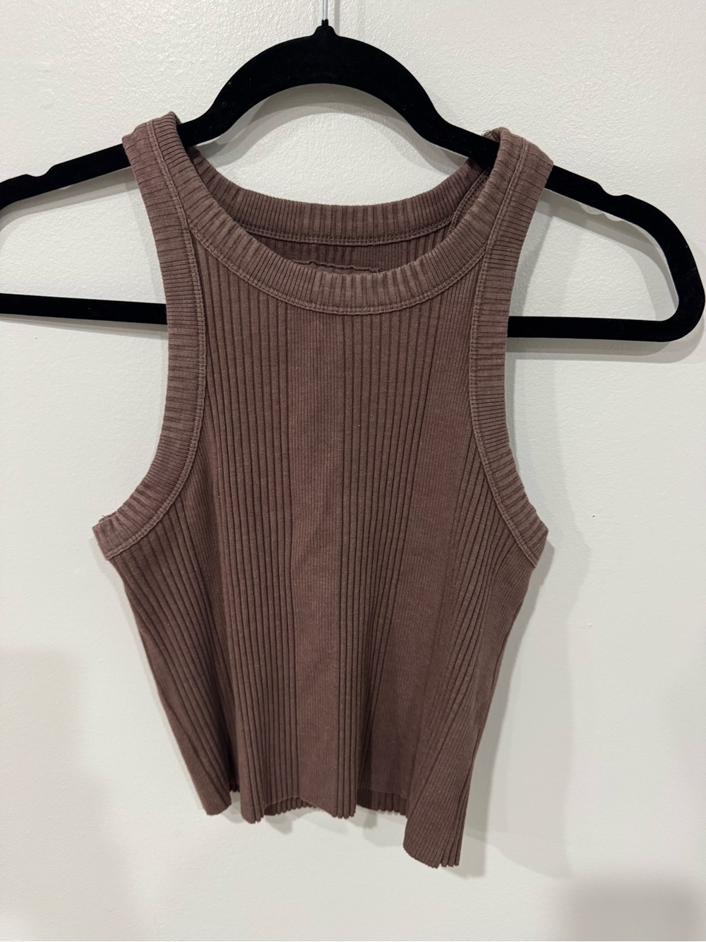 Ribbed Crop Tank Top - Brown